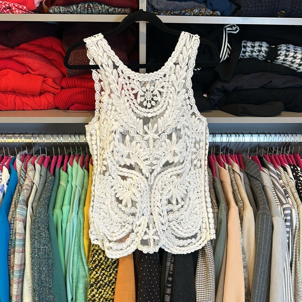Blanc de Nil white sleeveless embroidered top size S - Picture 3 of 3